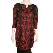 TAHARI Red Blk Graphic Snakeskin Dress 4P Leather Trim Whimsygoth Indie Artwear