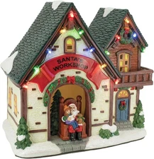 Santa's Workshop Porcelain Christmas Village with LED Lights