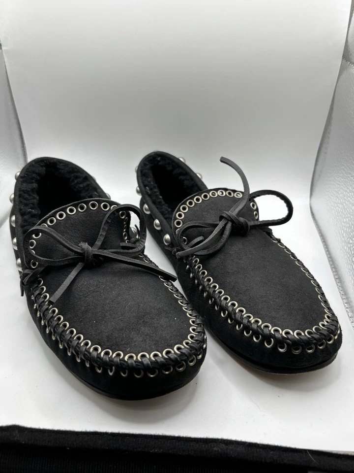 Mocasines Isabel Marant Faomee negros con tachuelas de piel de oveja talla 8 IT 38 $660 Foto 3 de 4