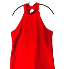NWOT Lulu's Womens Red Halter Mini Dress Club Lined Zip Fringe Open Back L