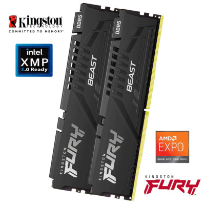 64GB (2x 32GB) Kingston FURY Beast DDR5-6000MHz CL30-36-36 EXPO Dual Kit schwarz