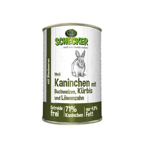 Schecker Nassfutter 71% Kaninchen Buchweizen Kürbis - 4,8 % Fett 3 x 820 g - Bild 3 von 5