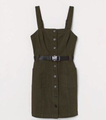 H&M Size 4 Army Olive Green Button Up Straps Welp Utility Belt Overall Dress  NWT | eBay