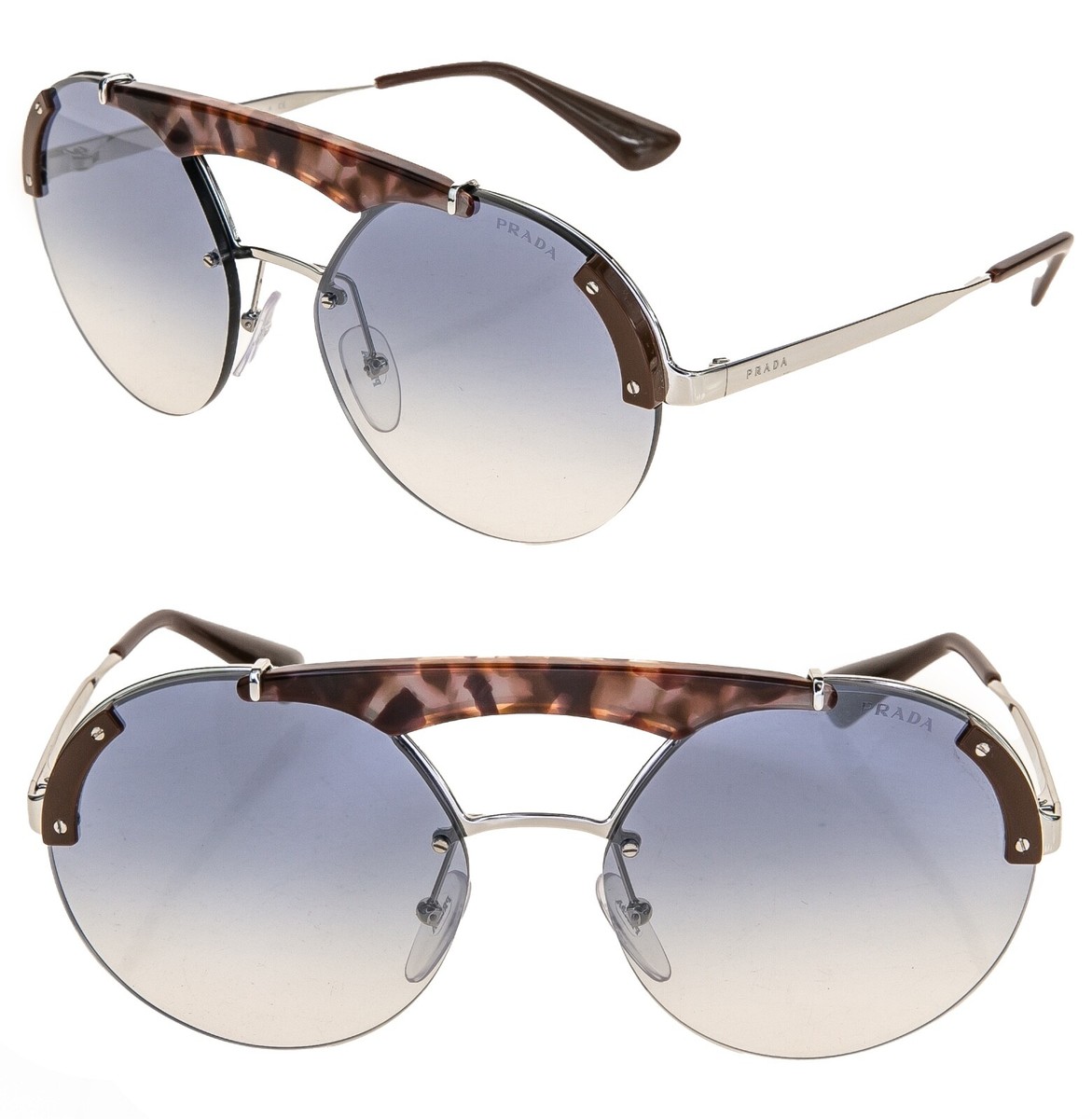 PRADA ORNATE Sunglasses 52U Silver Blue Mirrored PR52US Snoop Dogg