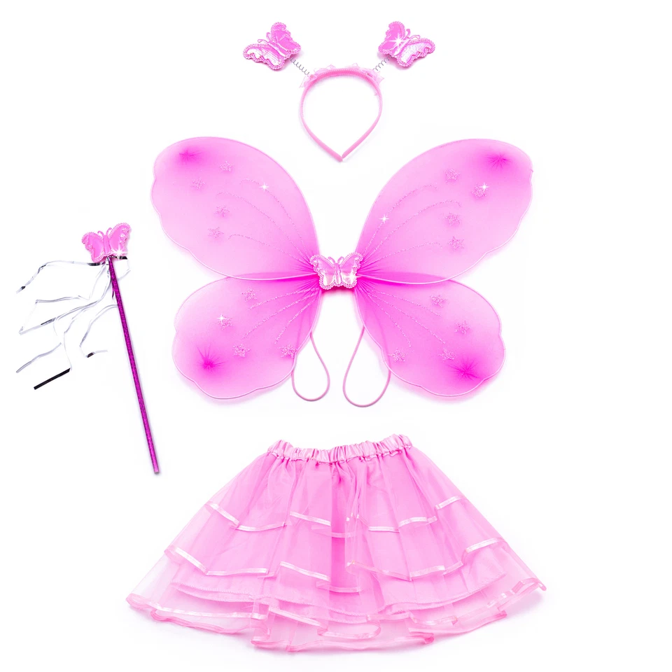 OLEANDERHOF Zauberfee Kinder Kostüm Rosa - Feenflügel Schmetterlinghaarreif Zauberstab
