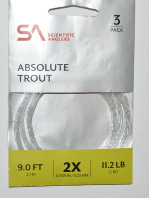 scientific anglers absolute trout leaders coldwater 9ft 2x 11.2lb 3 per pack