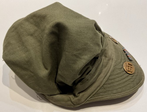 Original Segunda Guerra Mundial Ejército de EE. UU. MÉDICO HBT ESPIGA SARGA GORRA OD & INSIGNIAS Cinta - Imagen 3 de 6