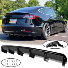 For Tesla Model 3 Model Y Gloss Black Rear Bumper Diffuser Spoiler Lip Splitter