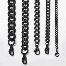 3/5/7/9/11mm Mens Black Stainless Steel Cuban Curb Link Chain Necklace 18-26"