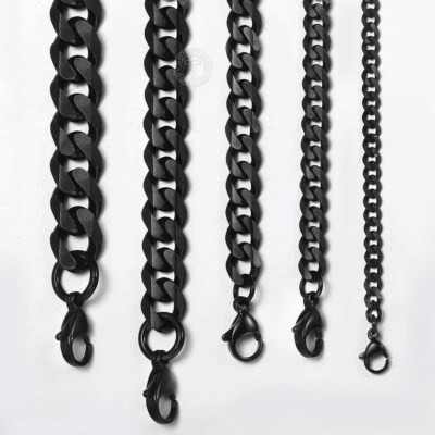 3/5/7/9/11mm Mens Black Stainless Steel Cuban Curb Link Chain Necklace 18-26''