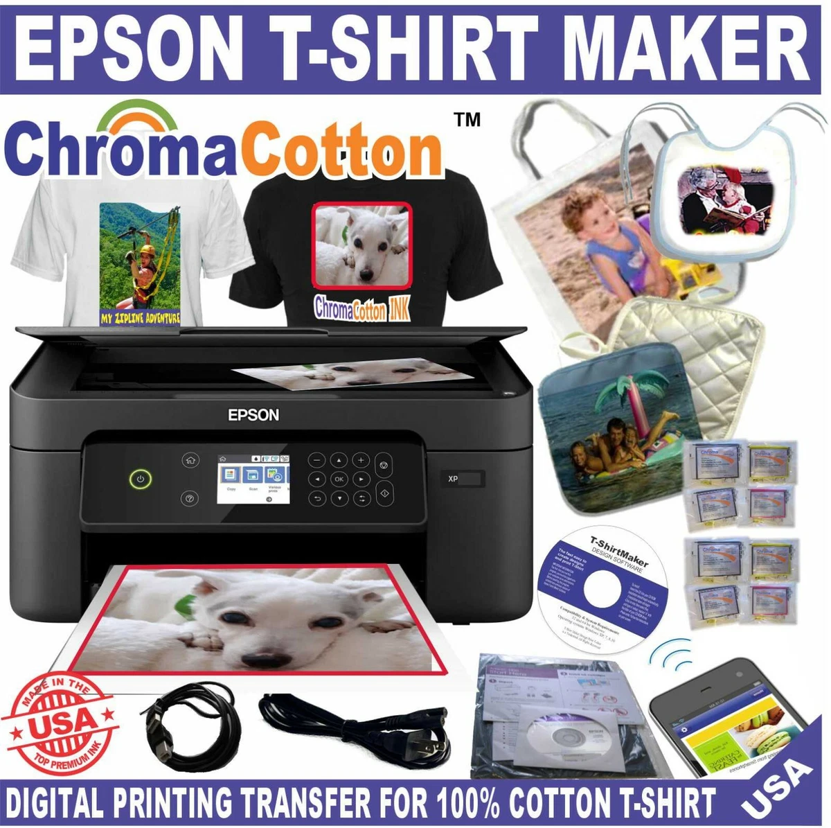 EPSON PRINTER HEAT TRANSFER COTTON INK PRINT T-SHIRT MAKER PLUS START BUNDLE