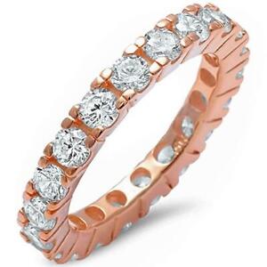 Rose Gold Plated Cubic Zirconia Eternity .925 Sterling Silver Ring Sizes 4-12