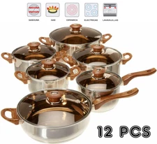 Cookware Set Pots, Sauce Pans, Frying Pan, 12 Pieces Stainless Steel, Silver