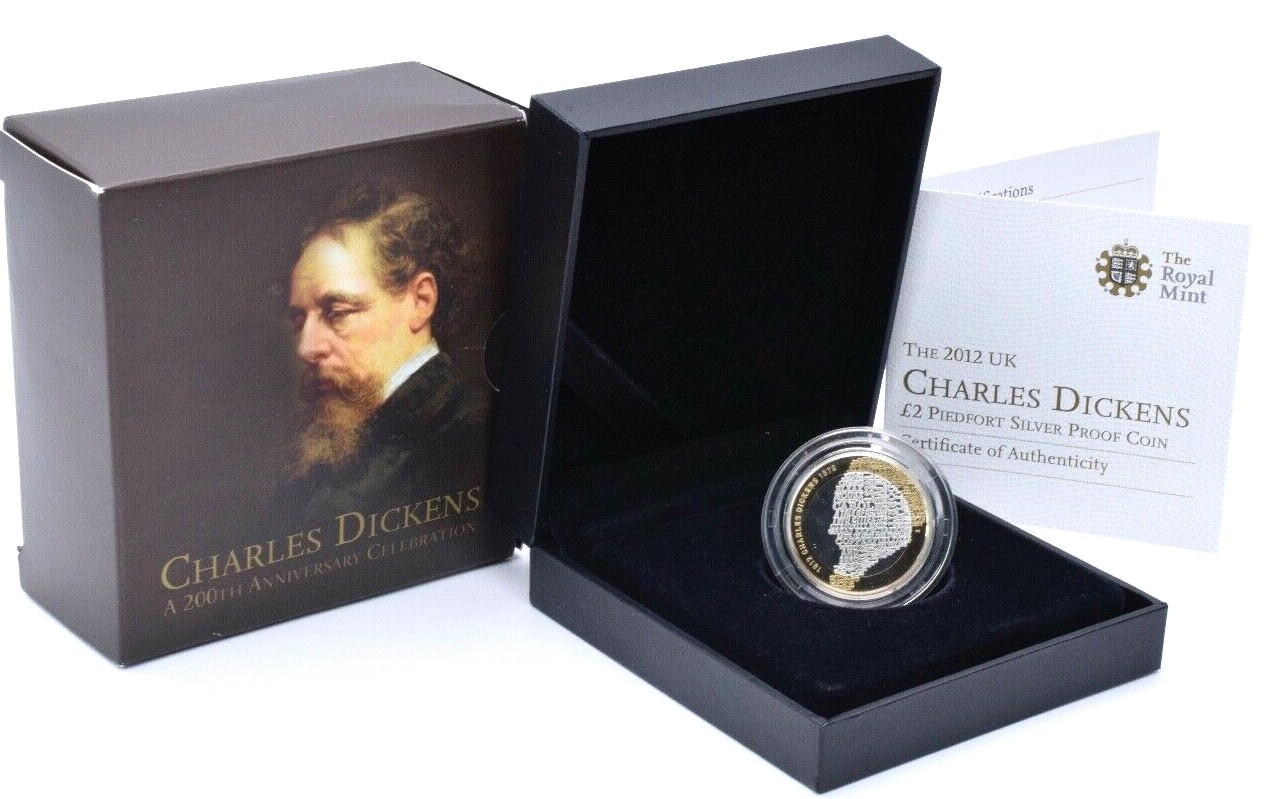 2012 Silver Proof Piedfort Charles Dickens £2 Coin Royal Mint BOX + COA