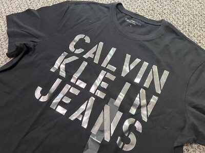 Calvin Klein Jeans Men Short Sleeve Silver Logo Graphic Black T 