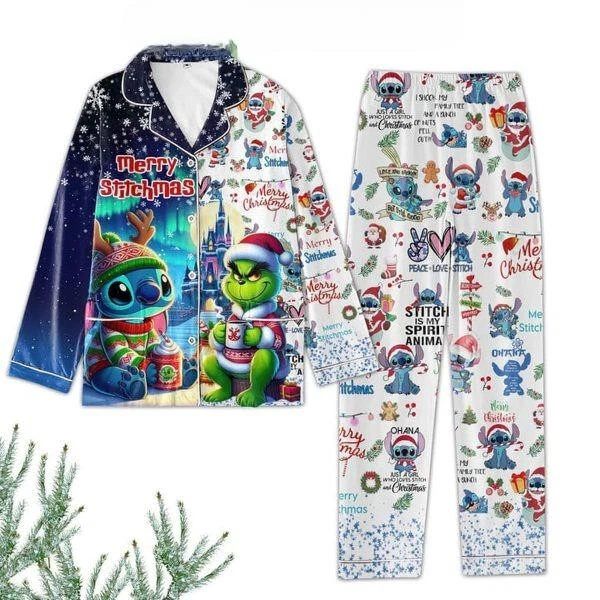 Stitch And Lilo Merry Stitchmas Merry Christmas Polyester Pajamas Set