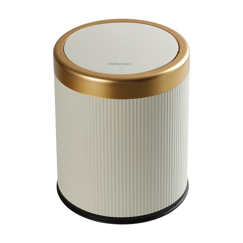 15L Bathroom Trash Can with Swing Lid,White Gold Garbage Can Office Waste Basket - Picture 18 of 20