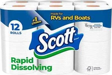 Scott Rapid-Dissolving Toilet Paper, 12 Toilet Paper Rolls, Bath Tissue RV&Boats