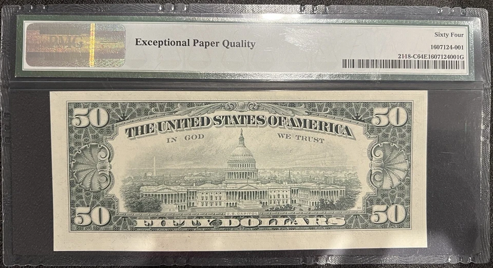1974 $50 FIFTY DOLLAR BILL PMG 64 EPQ CHOICE UNCIRCULATED FEDERAL RESERVE NOTE - Image 2 of 2