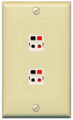 RiteAV 2 Port Speaker Wire Plug Jack Wall Plate - 1 Gang [Ivory/Ivory]