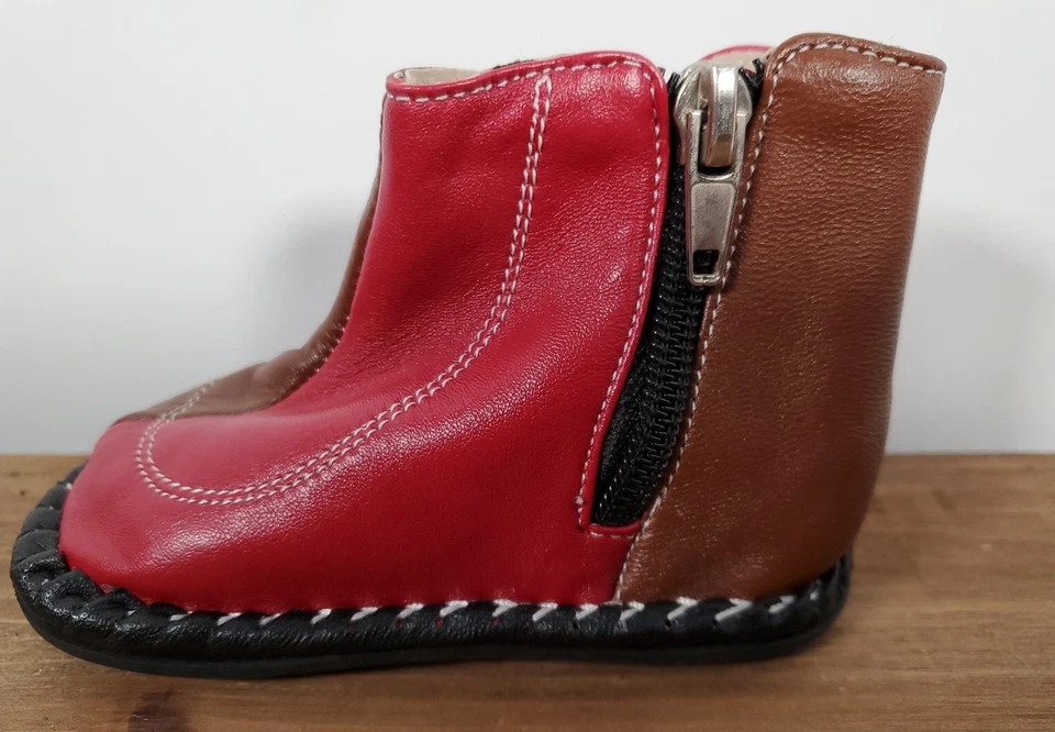 See Kai Run кожаные ботинки Sz 3 стороны молнии коричневый и красный мокасины как шов - Изображение 4 из 4