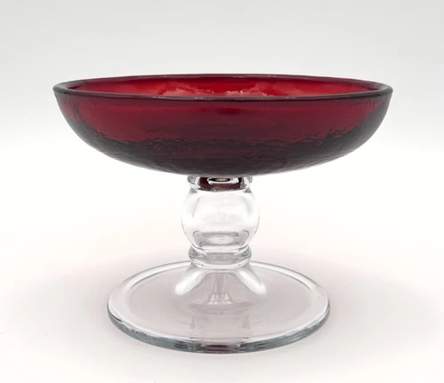 VINTAGE CRANBERRY, RED HANDBLOWN GLASS OVAL PEDESTAL COMPOTE BOWL, DISH SOAP