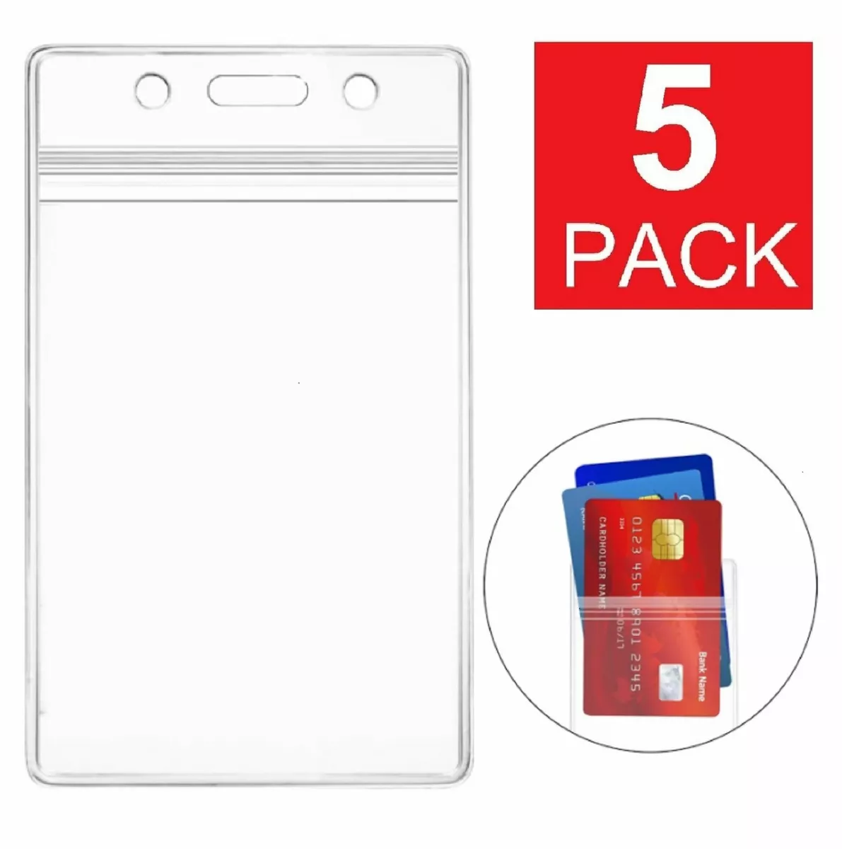 5pcs Transparent Pvc Vertical Plastic Card Holder, Waterproof Id