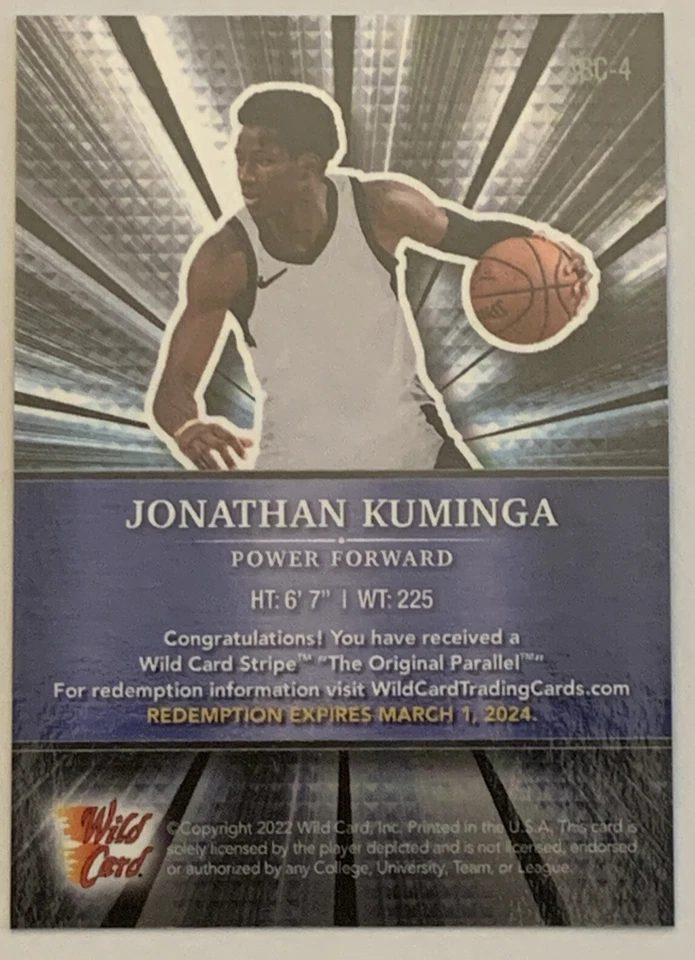 2022 Wild Card Alumination Jonathan Kuminga 10 STRIPE Green RC - Image 2 of 2
