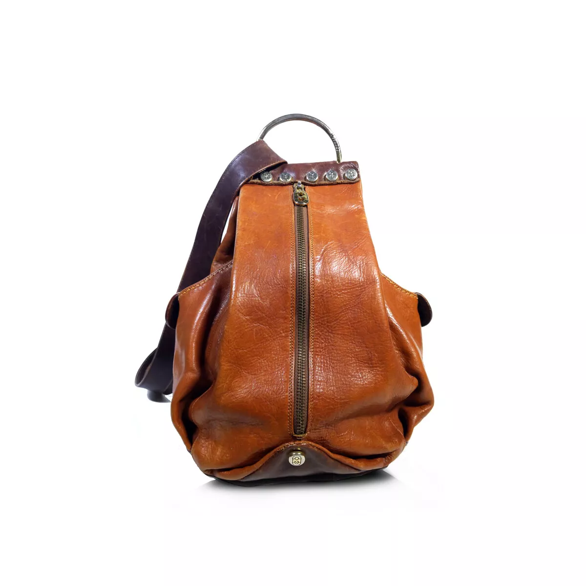 MARINO ORLANDI Leather Sling Backpack Bag Purse Cognac Made Italy