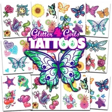 Crenstone Glitter Tattoos ~ 50 Dazzling Designs ~ Hearts, Butterflies, Flower...