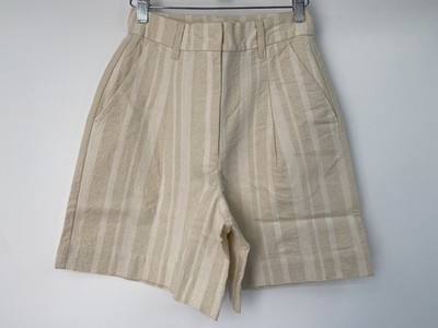 Thinking MU Womens Short Beige Size 4 Raw Dappled Stripes Lia Cotton Blend