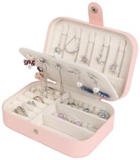 Travel Jewelry Box Organizer for Women Girls Mothers, PU 6.3x4.3x2 In Pink