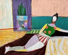 Original Painting Art  Abstract Cubist Woman Figure Portrait 17x14 