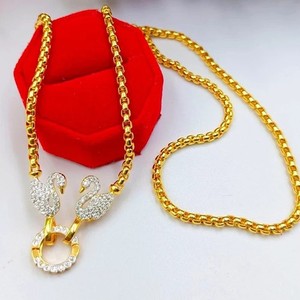 Authentic Necklace Rattan Pattern Diamond Swans 22K 23K 24K Thai Yellow Gold Plated Woman