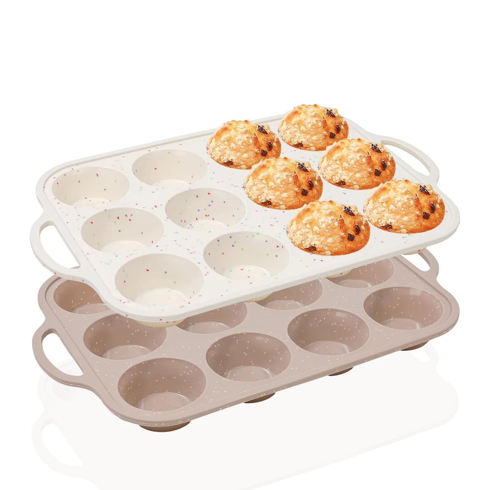 2Pack Silicone Muffin Pans for Baking with Metal Reinforced Frame, 12 Cups Re...