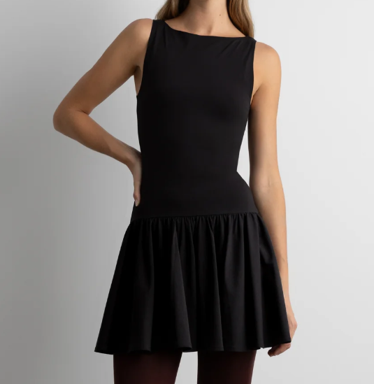 black dress with ruffle bottom Romance Ruffle Dress, in Black Luxe Satin, Size: XL | Show Me Your Mumu main image 1