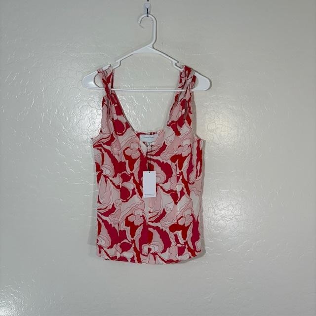 Femme Tank Top Womens Xs Pink Red Silk Floral Tie Strap Blouse Nwt