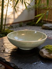 Celadon Crackle-glazed Bowl Made In Thailand 4 Inches Tall Beautiful Design