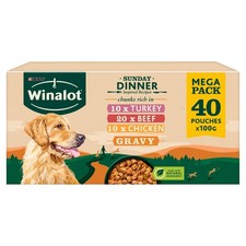 WINALOT Sunday Dinner Mixed in Gravy Wet Dog Food Pouches 40x100g 3.47 per kilo