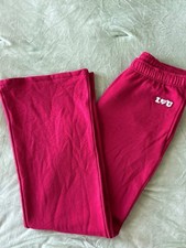 PINK Victoria's Secret Burgundy Fleece Flare Sweatpants I Heart U Patch Womens M