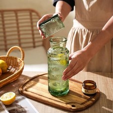 Bedside Water Carafe and Glass Set, 21.6 Oz Glass Pitcher with 6 Oz Clear Green