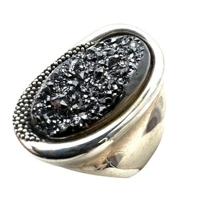Michael Dawkins Ring Sterling Silver Black Druzy Quartz Size 9