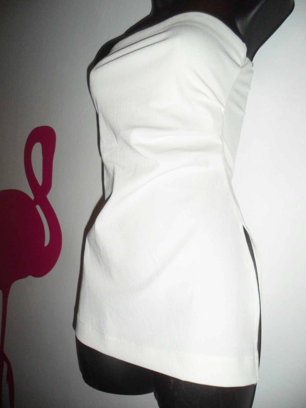 RIVER ISLAND Cream Ruched Bandeau Top with Side Slit, SZ10-12