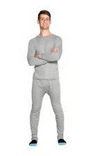 Mens Grey 2 Piece Set Cotton Blend Thermal Underwear Long Sleeve Top & Pants
