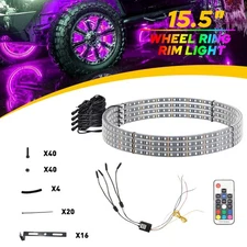 Double Row 4Ring 15.5" Wheel LED Light Pure Ring RGB Rim Light Kit For Truck Car