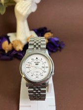 Vintage Seiko 5 Automatic Men's Military White Dial Wristwatch 7009
