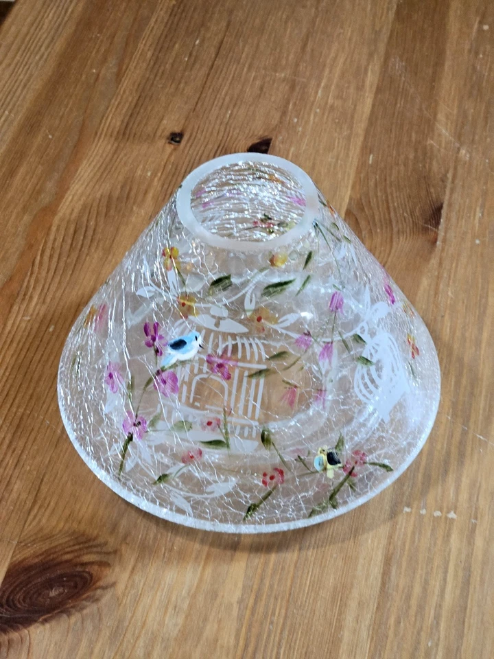 Yankee Candle "Blossom and Birds" Crackle Glass Shade Set w/4 votive holders - Image 2 of 4