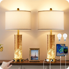 Goebleson 25.6 Gold Table Lamps Set Of 2 Tall Bedside Lamps Nightlight Modern