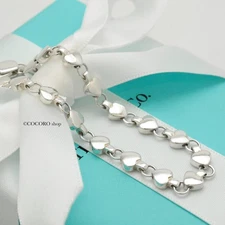 Authentic Tiffany & Co. Puff Heart Chain Bracelet 7.3" Silver 925 w/Pouch