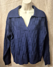 Truth By Republic Women's Checkered Woven Long Sleeve Polo Sweater-Size S/P-NWT